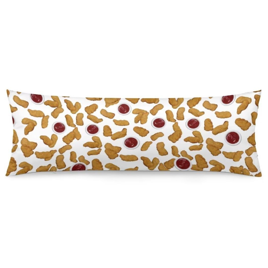 Chicken Nuggets Body Pillow Cover Funny Food Pattern Rectangle Long Pillow Case Protector with Zipper Decorative Soft Large Bed Pillow Cases Covers Cushoned for Bedroom,Couch,Sofa,Home Gifts 20"x54"