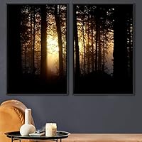 2 Piece Framed Canvas Wall Art Brown Forest Canvas Prints Home Artwork Decoration for Living Room,Bedroom - 16