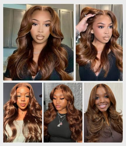 Image of Chocolate Brown Lace Closure Wig 180 Density 4X4 Body Wave Wigs Human Hair