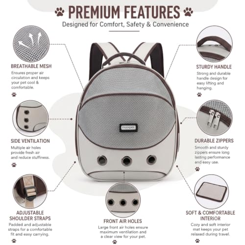 Image of Cawypety Cat Backpack Carrier, Breathable Cat Carrier Pet Backpack for Kitty Small Dog Up to 15Lbs, Transparent & Foldable Pet Carrier for Travel Hiking (White, Brown)