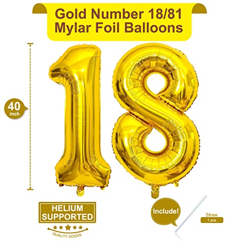 Image of 40 Inch Gold 18 Number Balloons Giant 18 Balloons Gold Birthday 18 Balloons 18th Birthday Anniversary Party Decorations Supplies