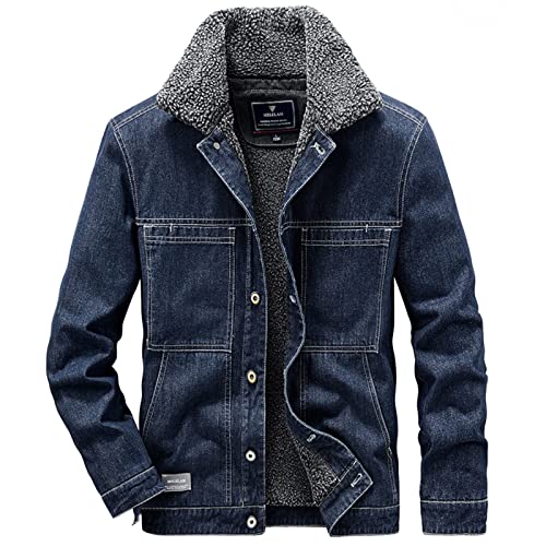 Veste d'hiver à capuche homme en jean rétro bleu grande taille XXXXL
