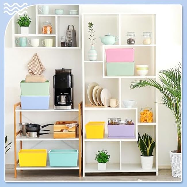 8 Pcs Storage Bins with Lids Small Plastic Storage Containers Stackable Storing Baskets Box for Organizing Shelves (Mixed Color)