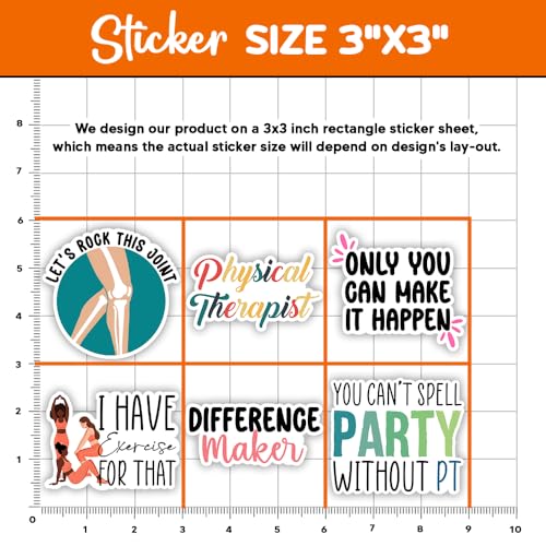 Image of MAIANEY (3x3 in) Funny Physical Therapy Stickers Pack 10 Waterproof Vinyl PT Decals for Laptops, Water Bottles, Notebooks - Motivational Quotes for Physical Therapists & Students
