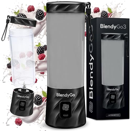 Batidora BlendyGo 3, batidora de vaso portátil, blender recargable por USB, ideal para smoothies, batidos y batidos de proteínas, mezclador portátil potente, 500 ml (Black Metallic)