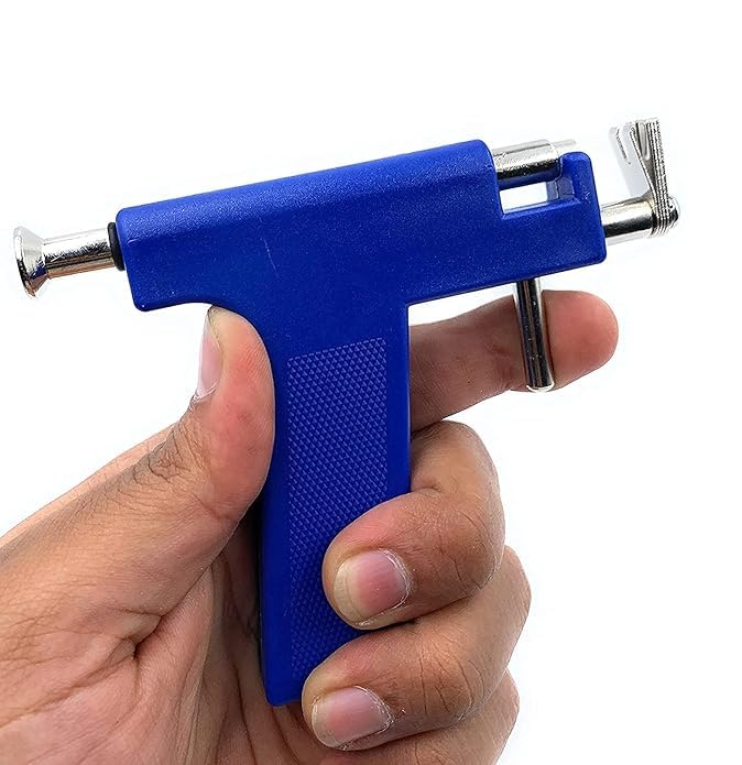 Image of Khayl | Professional Ear Piercing Tool Kit, with 24 pair Studs, Steel Construction, Blue, Body Piercing Gun with Safety Lock