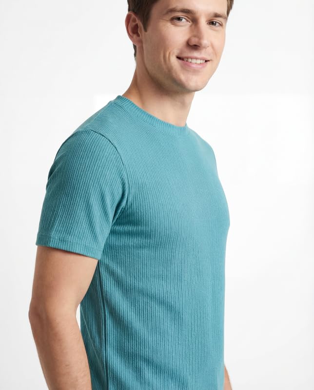 Image of Poly Cotton Frill Round Neck T-Shirt for Men | |