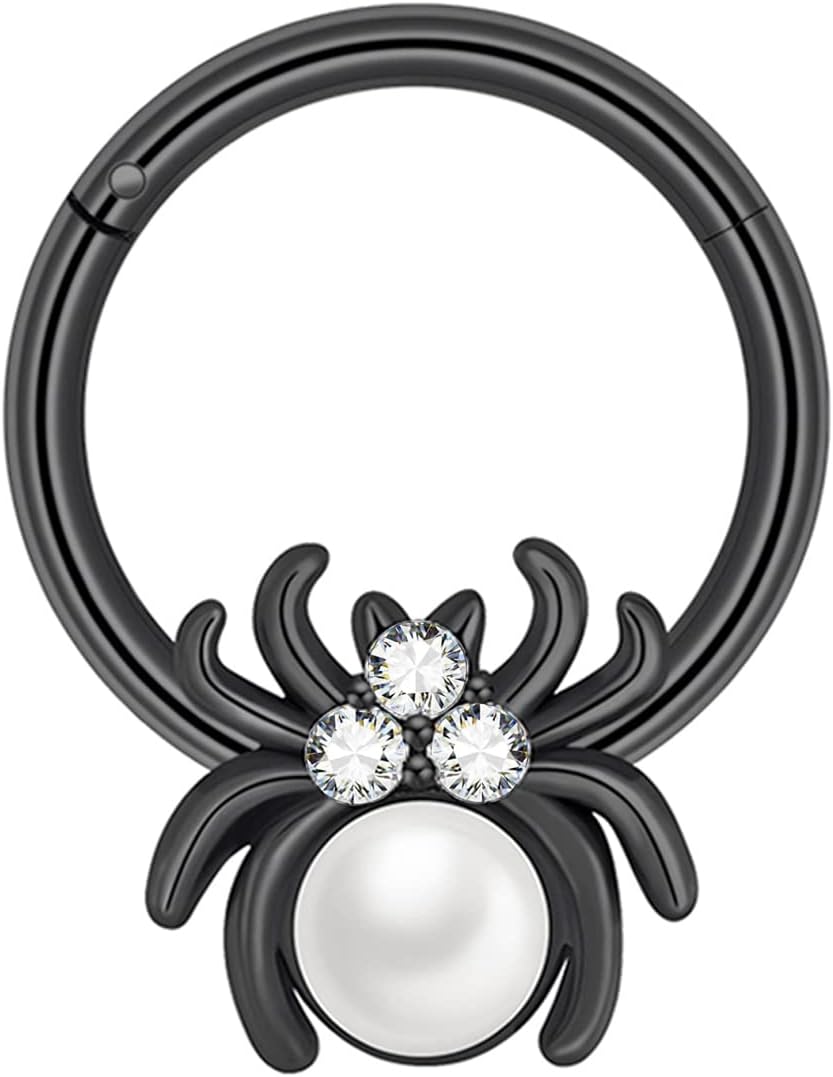 16G Septum Ring for Women Men 316L Surgical Stainless Steel Cute Spider and Cobweb Nose Ring Seamless Hinged Septum Clicker Daith Earrings Rook Helix Tragus Cartilage Piercing Jewelry