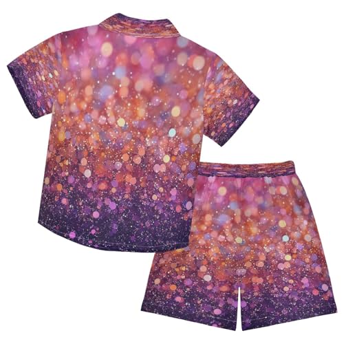 Boccsty Dark Pink Orange Purple Glitter Boy Summer Shorts Sets Hawaiian Toddler Boys T-Shirt & Pants 2 Pcs 3T2