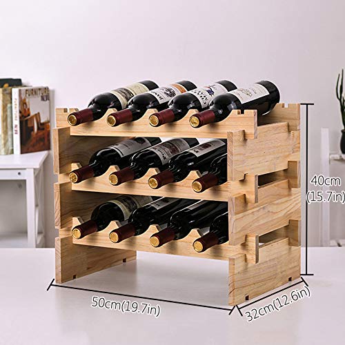 Soporte para botellas 12 unidades 3 niveles de madera miniatura 4