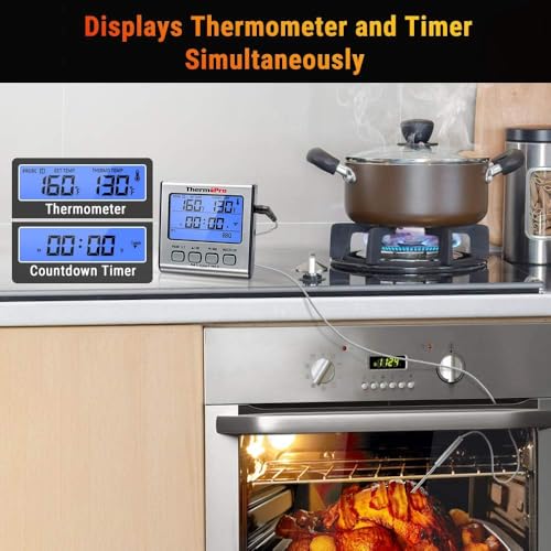 Image of LABART ThermoPro TP17 Dual Probe Digital Cooking Meat Thermometer Large LCD Backlight Food Grill Thermometer with Timer Mode for Smoker Kitchen Oven BBQ, Silver
