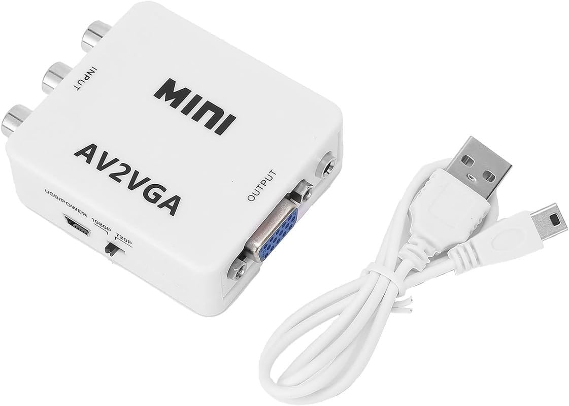 MT-VIKI AV to VGA Conveter Portable 1920x1080 HD AV 2 VGA Video Converter with USB Cable Supports for High Resolution PC Input Up to SXGA (60Hz)