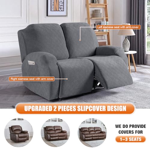 Image of VANSOFY Oversized Recliner Cover, 2-Pieces Stretch Reclining Couch Cover with Pockets Loveseat Sofa Slipcovers Soft Washable Furniture Protector for Dogs Cats(Dark Gray)