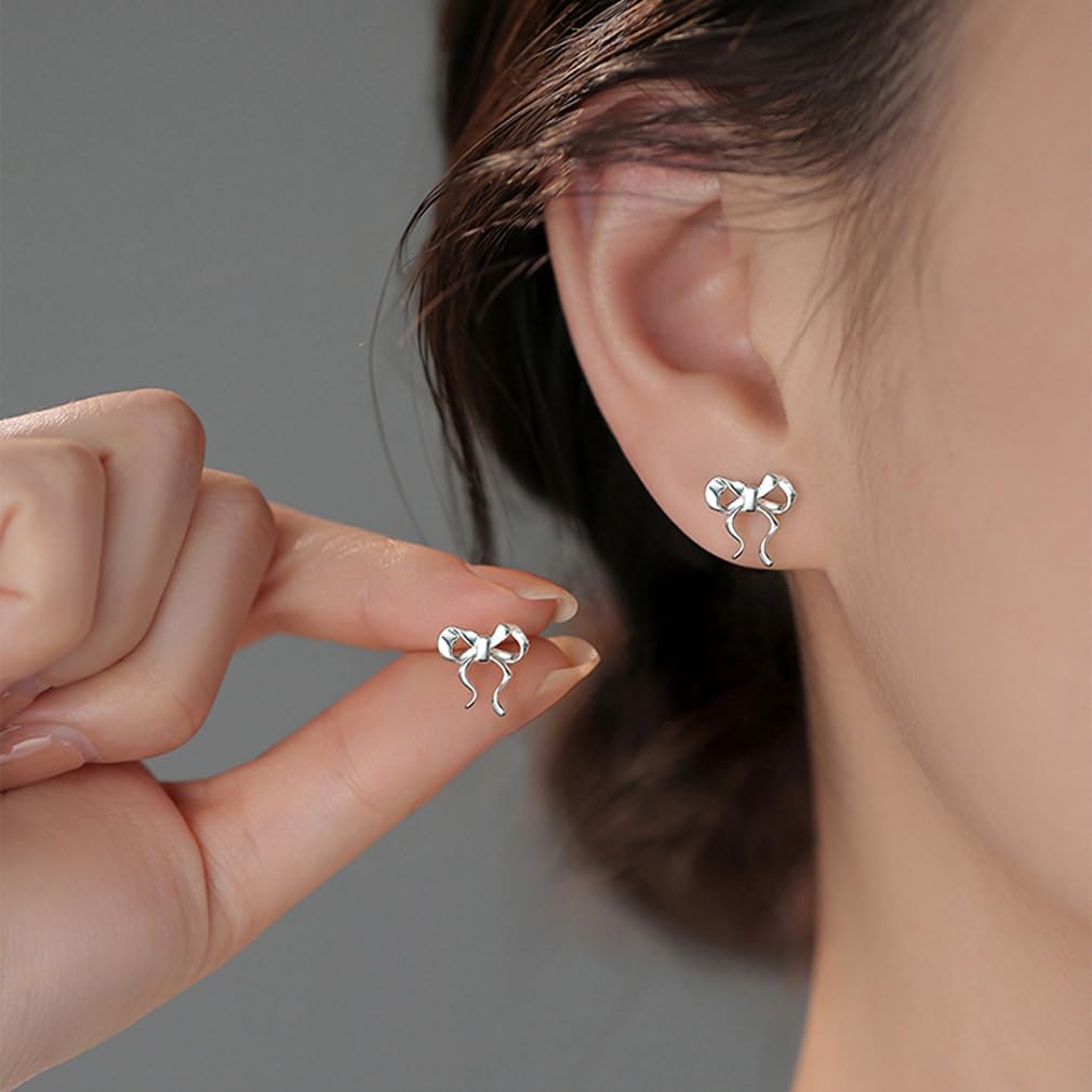 SLUYNZ 925 Sterling Silver Bow Stud Earrings for Women Teens Bow Ribbon Earrings Stud Bowknot Earrings - Image 2