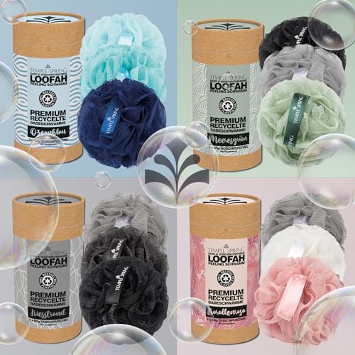 Temple Spring Recycelter Duschschwamm, Körperpeeling Badeschwamm, Luffa Schwamm, Peeling Schwamm für Eingewachsene Haare, Waschschwamm Körper, Loofah Body Scrubber, Duschschwamm Körper - Ozeanblau