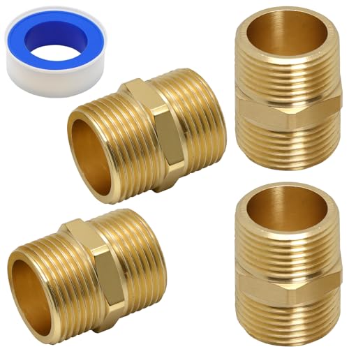 4 Pcs Raccords Double Connecteur 3/4 Pouces, Manchon de Réduction en Laiton Filetage Mâle 3/4 Pouce, Raccords de tuyauterie pour chauffage et plomberie, avec...
