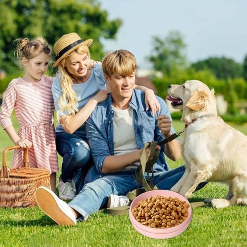 Hundenapf für Unterwegs, Tragbar Auslaufsicher Trinknapf Fressnapf mit Deckel und Karabiner, Haustier Reisenapf Fressnapf für Hunde Katzen, Ideal für Reisen, Spaziergänge & Alltag (370 ml) (Rosa)