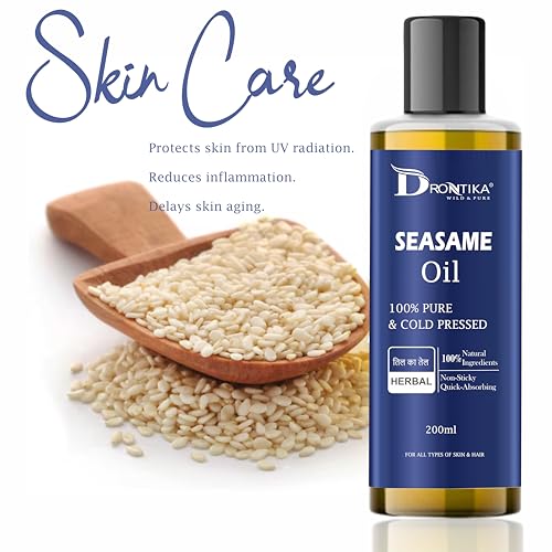 Image of Drontika Wild & Pure Cold Pressed 100% Pure Sesame Oil for Skin & Hair - 200ml Fresh from Our Farm | Zero Preservatives | Ideal for Body Massage & Hair Care