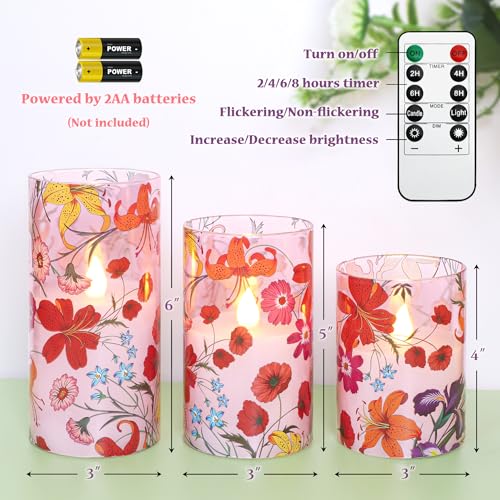Bougies LED rouges en verre lot de 3 avec télécommande fleur - 6