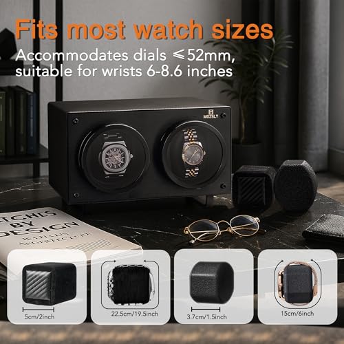 Image of MOZSLY Double Watch Winder for Automatic Watches with Quiet Motor 12 Rotation Mode Setting AC Adapter or Battery Powered PU Leather