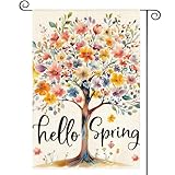 AVOIN colorlife Hello Spring Garden Flag 12x18 Inch Double Sided Outside, Seasonal Flowers Tree Yard Outdoor Flag