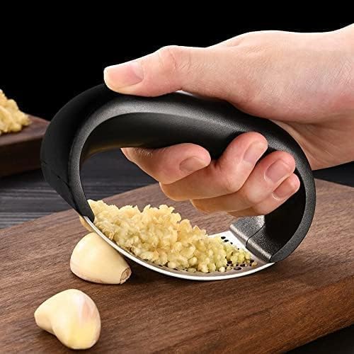 Image of Catron Garlic Chopper Stainless Steel,Garlic Chopper | Garlic Press | Garlic Peeler Manual, Curve Fruit Vegetable Tools for Kitchen (Silver-Black)