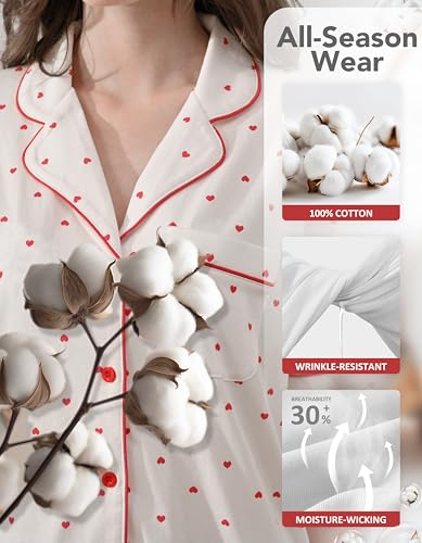 Image of NAP BOUND 100% Cotton Pajamas for Women Sets 2 Pieces Pjs Button short sleeves with Pockets Soft Sleepwear Loungewear XS-XXL