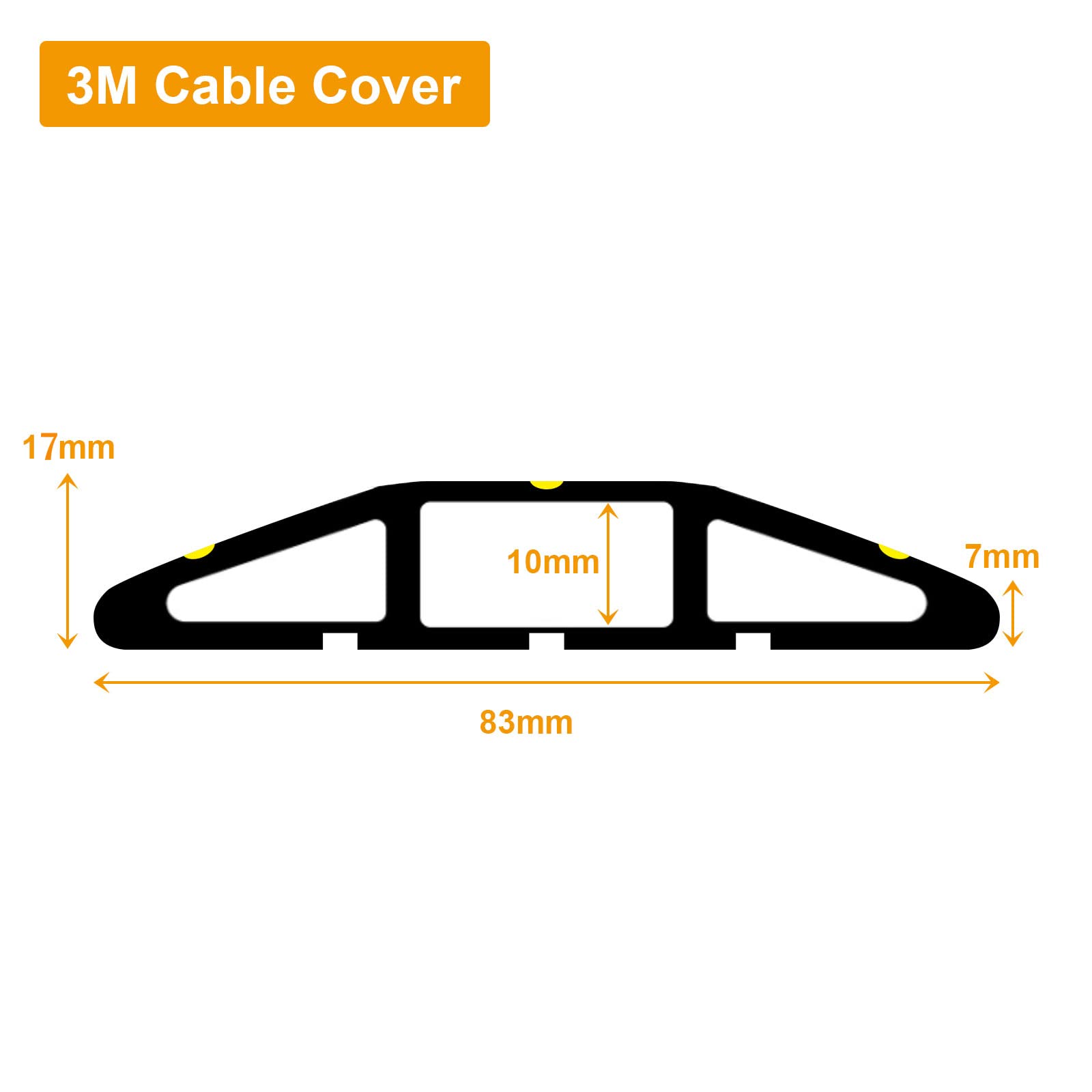 AKOLAFE Cache-câble de sol, 3 m, protection de fil en PVC pour câbles, protecteur de câble au sol, 3 canaux de câble, cavité 17 mm (H) x 83 mm (l)