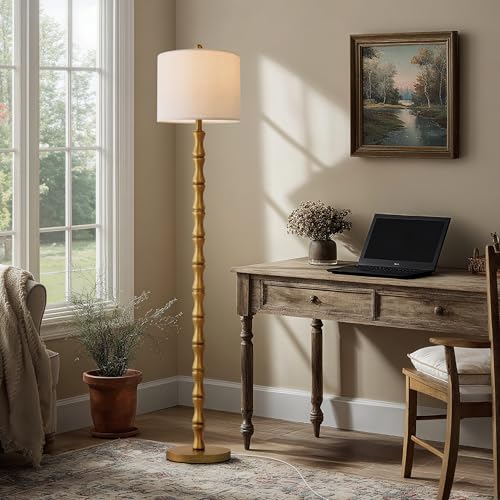 Image of BOBOMOMO 62 inch Rustic Floor Lamp, Retro Farmhouse Standing Lamp with Rotary Switch, Resin Antique Gold Floor Lamp for Living Room, Bedroom, Dining Room, Nursery, Elegant Home Decor
