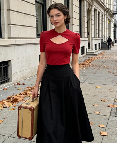 Image of Belle Poque Women's Hollowed-Out Tops 1950s Retro Vintage Short Sleeve Cotton Blouse
