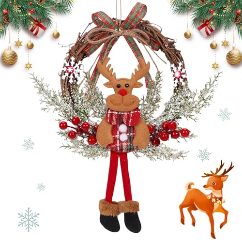 Ruichi Weihnachten Deko Türkranz, 35cm Weihnachtskranz Elch Rentier,...