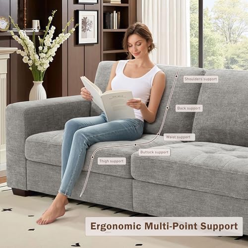 Image of Hanherry Couch for Living Room, Modern Comfy Sofa with Medium Firm Seat Cushion, Removable Cover,Wide Armrest,USB /Type-C Port,Chenille Fabric Couches for Small Space,Apartment (Gray, 89 inch)