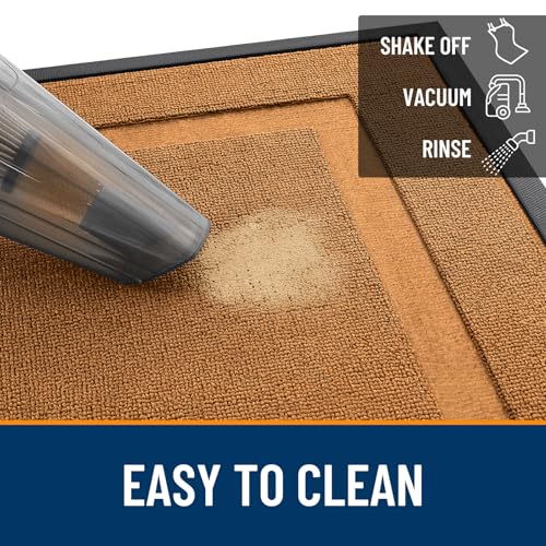 Image of OLANLY Front Door Mat Indoor Outdoor Entrance, Waterproof All-Season, All-Weather Doormat, Sturdy Natural Rubber, Low Profile, Easy Clean Patio Porch Entryway Mat, 29.5x17, Tangerine Orange