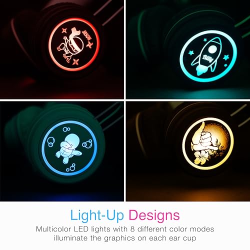 Image of MEE audio KidJamz KJ55BT Personalized Bluetooth Wireless Safe Listening Headphones for Kids w /Custom LED-Backlit Design, Volume Limiter, Microphone; Kids Headset for School /iPhone /iPad /Tablet (Blue)