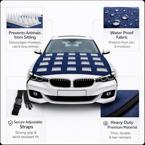 Image of Axmon Magnetic Car Bonnet Cover with Anti-Theft Spikes | Waterproof Universal Protector from Dogs,Monkeys, Dust and UV Rays | Blue