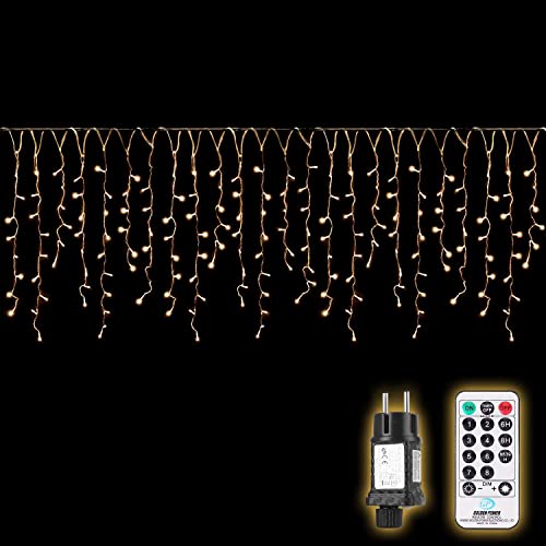 SALCAR Tenda luminosa a LED da 10 m, per esterni, con telecomando e timer, illuminazione natalizia per interni, 8 modalità, bianco caldo
