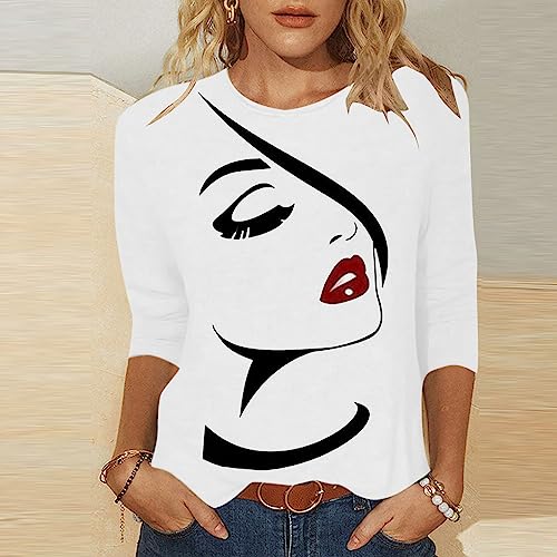 Kuluzego Women 3/4 Sleeve Tshirts Loose Fit Long Tops Tee for Women Crewneck Summer Fall Shirts 2025 Y2K 882