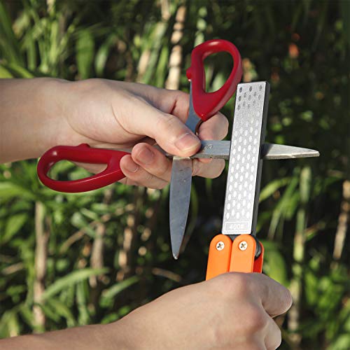 2 Pack Garden Tool Sharpener, Folding Pocket Diamond Knife Sharpener 400/600 Grit Double-Sided Scissor, Pruners, Loppers or Blade Sharpening Stone for Garden Outdoor Camping Kitchen - Image 3