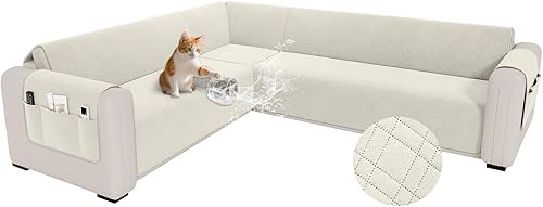 Miniatura 39 de Funda impermeable en forma de L para sofá seccional, funda acolchada de terciopelo para sofá esquinero, en forma de L, protector de muebles con