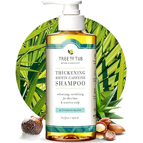 Tree To Tub Biotin Fine Hair Thickening Shampoo for Thicker, Fuller Volume - Gentle Volumizing Sulfate Free Argan Oil Shampoo for Women & Men w/ Caffeine, Organic Saw Palmetto, All Natural Tea Tree Cover