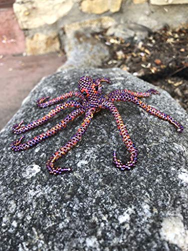 Beaded Octopus, Clothing Accessories, Beach Nautical Figurine, Jewelry, Hand Strung Seed Beads, Pin Attached, Brooch, Ornament, Christmas Tree, Handmade In Guatemala 6 X 6 X 1 Inches (Purple) #TOP2
