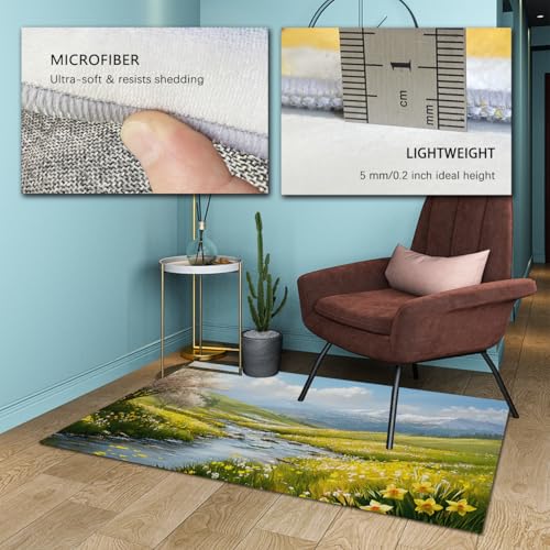 Tapis champ de fleurs impressionniste 180x270 cm lavable poil bas salon - 6