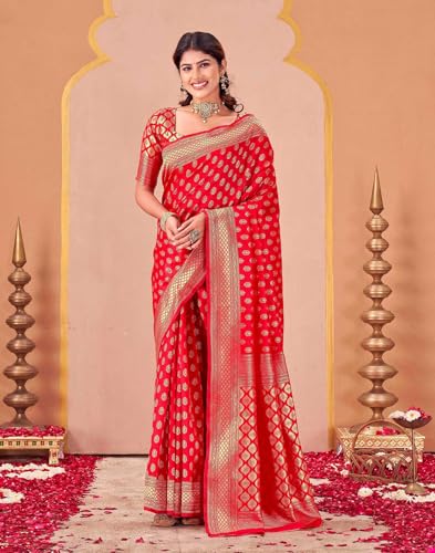 Image of SIRIL Women's Kanjivaram Soft Silk Saree Pure Silk Saree With Unstitched Blouse Piece