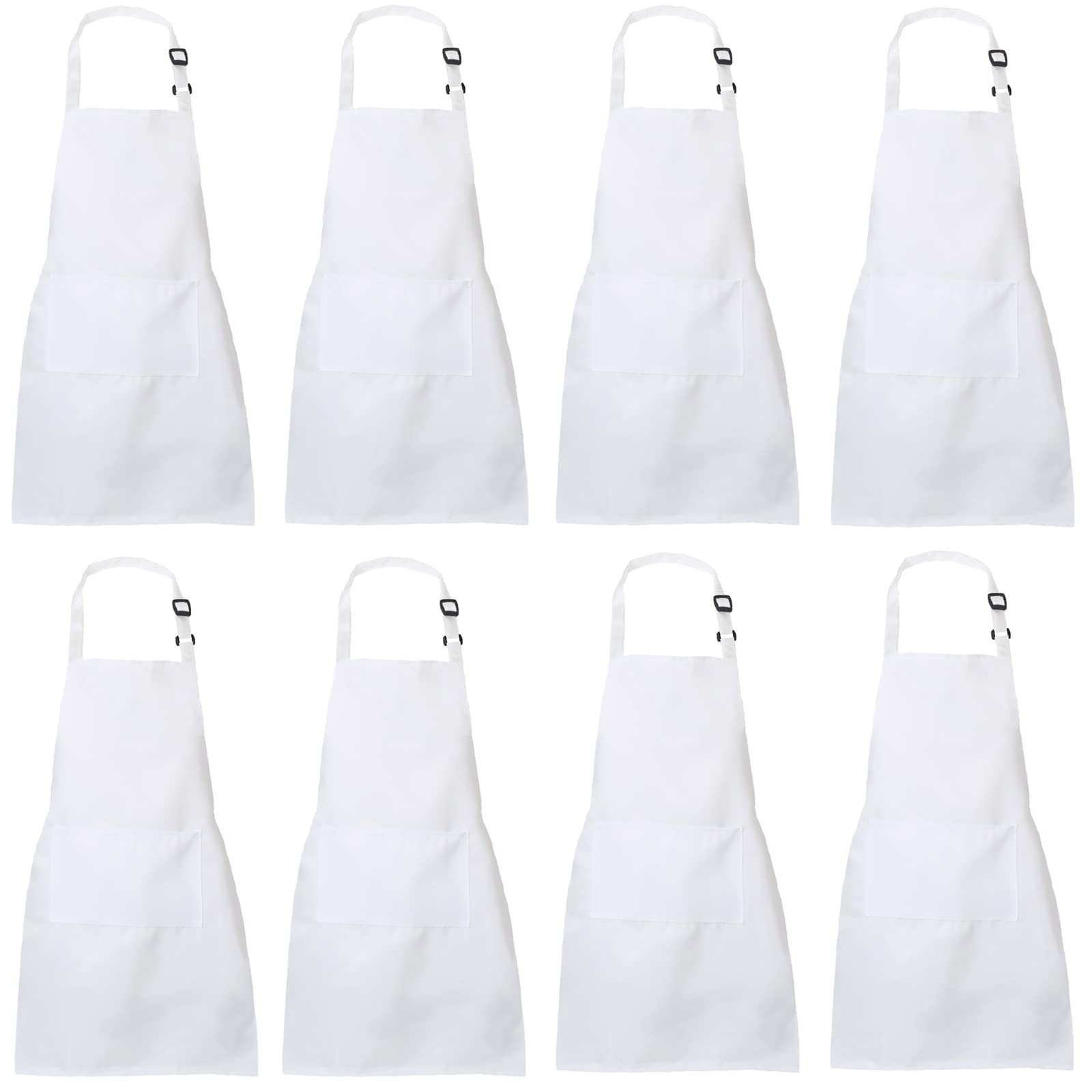 XIEJINJIA 8 Pack Kids Waterproof Apron with Pockets Adjustable Chef Artists Child Cooking Baking Painting for Boys and Girls White
