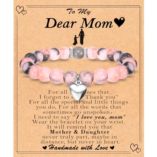 Image of Mothers Day Gifts for Mom, Christmas Valentines Day Easter Birthday Gifts Stocking Easter Basket Stuffers Beaded Bracelet Jewelry Gifts for Mom from Daughter, 7, Pink