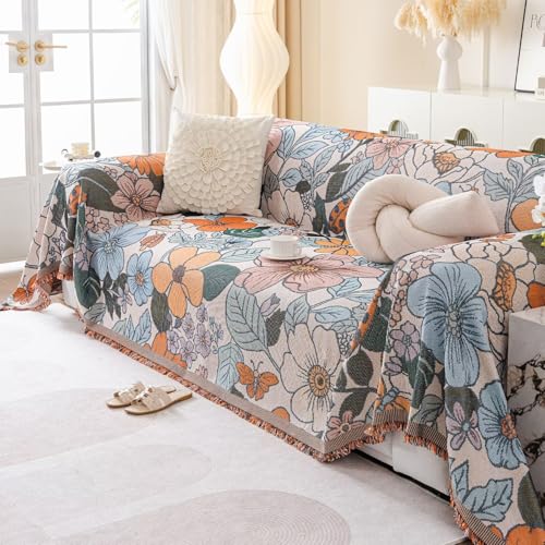 Vclife Soft Cotton Linen Couch Covers Modern Colorful Floral Butterfly Jacquard Sofa Cover For 2 Cushion Couch Sofa Anti Slip Pet Friendly Sectional Throw Sofa Cover Multi-Functional Furniture Cover thumb #1