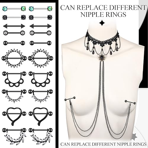 Sasylvia 24 Pcs 14G Nipple Rings for Women and Piercing Bra Body Chain 316l Stainless Steel Nipple Straight Piercing Barbell2