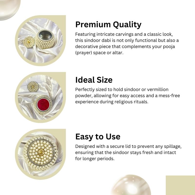 ADORN WORLD Beautiful Handcrafted Gifting Sindoor Moti Dibbi |Kumkum Box | Gift Fancy | Sindoor Dani | Decoration Gift Box || White Sindoor Dibbi/Pearl- (Pack of 1, Round) 1