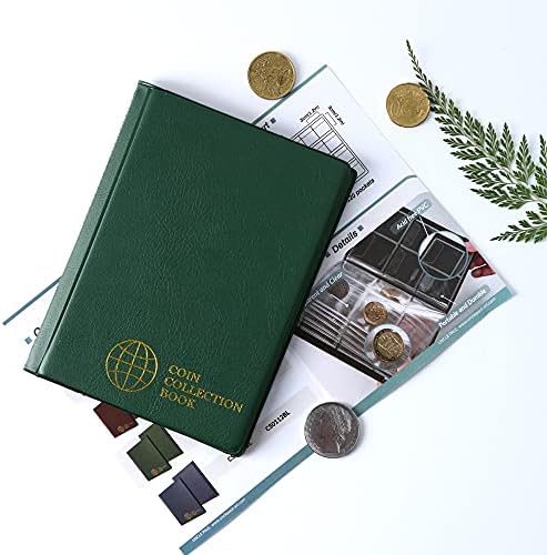 Coin Collection Album 120 Pockets - 3x3cm/1.2x1.2 inch Coin Holder Book Coin Storage Album Money Penny Pocket for Collectors Green CS0112GR