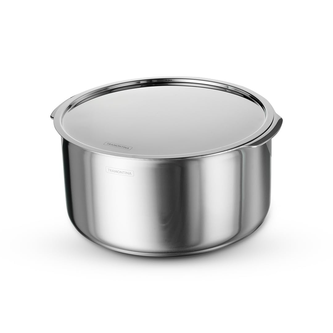 Tramontina Aeion Triply 20cm / 3.1 L Stainless Steel Tope with Lid | Healthy, Non Toxic Topia | Extended Grip | Steel Bhagona | Tapeli | Boiling Milk/Water Patila | NSF Certified | 10 Year Warranty